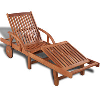 Wooden Sun lounger Adjustable Outdoor Garden Loungers Portable Wheel Patio Table