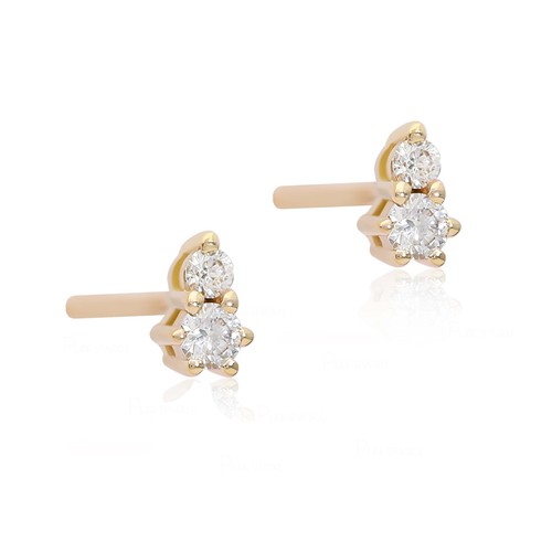 Pendientes de oro de 14 K 0,09 quilates con tachuelas minimalistas de diamantes creados en laboratorio joyería fina - Imagen 4 de 7