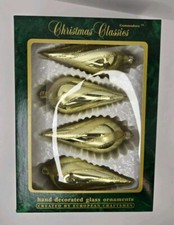 Vintage Commodore Christmas Classics Gold Glass 5.5” Teardrop Ornaments Swirl