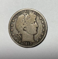 1913 Barber Half Dollar Better Date Nice VG  LOW MINTAGE