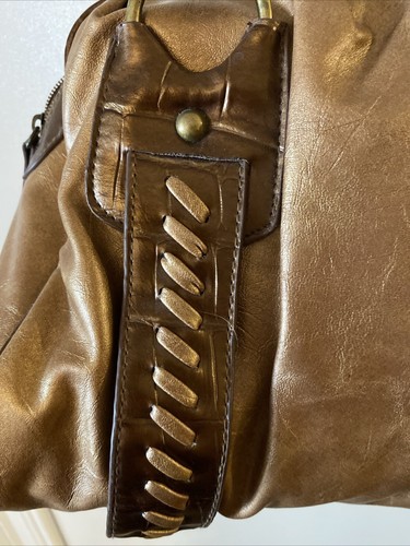 COLDWATER CREEK Faux Leather Gold Bronze Braided Metallic Satchel Purse - Picture 9 of 9