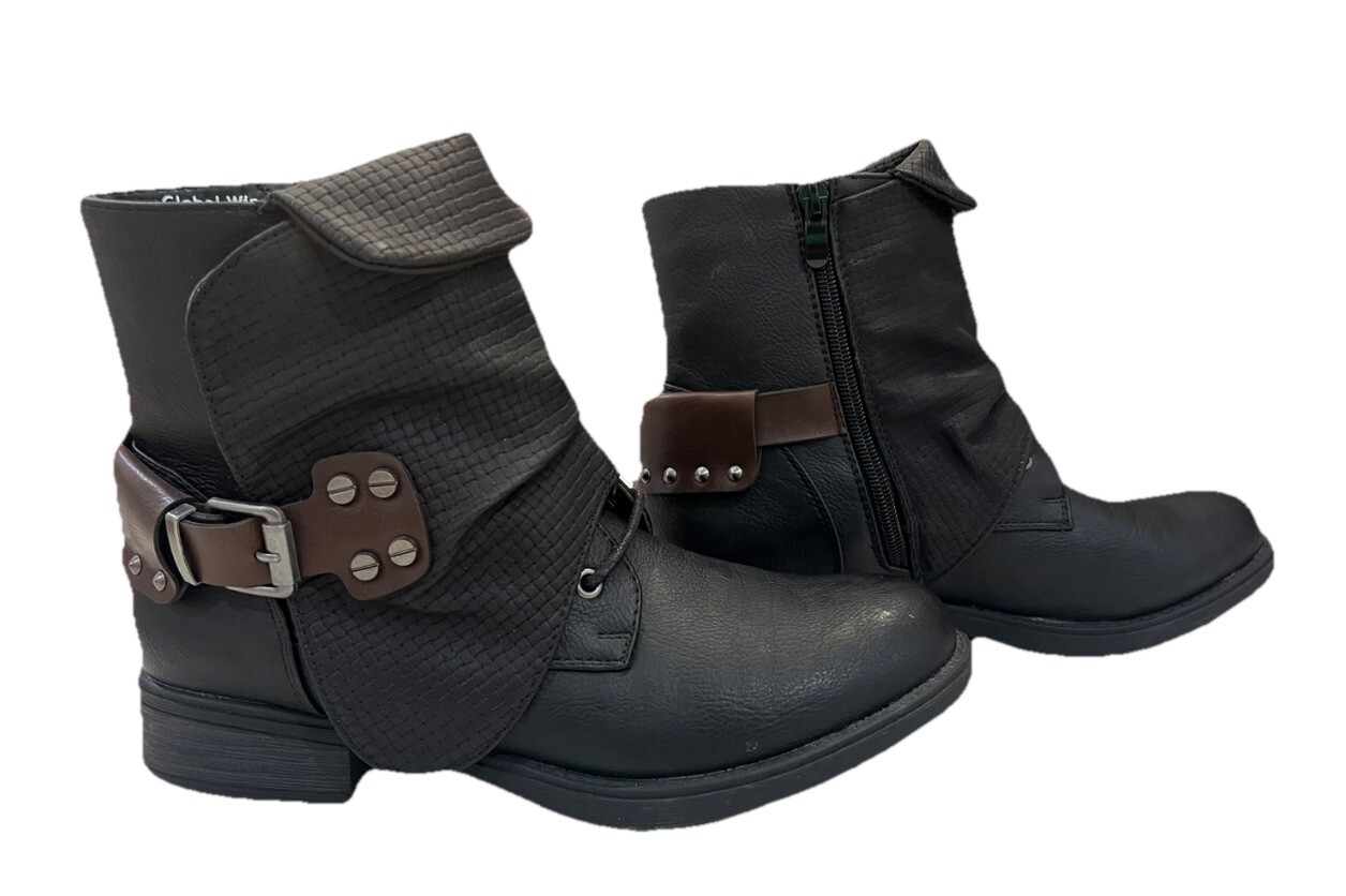 Black Studded Ankle Boots for Women Size 8 by Global Win