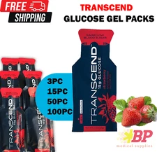 Transcend Glucose Gel Packs for Diabetics - Strawberry 3/15/50/100 Packs