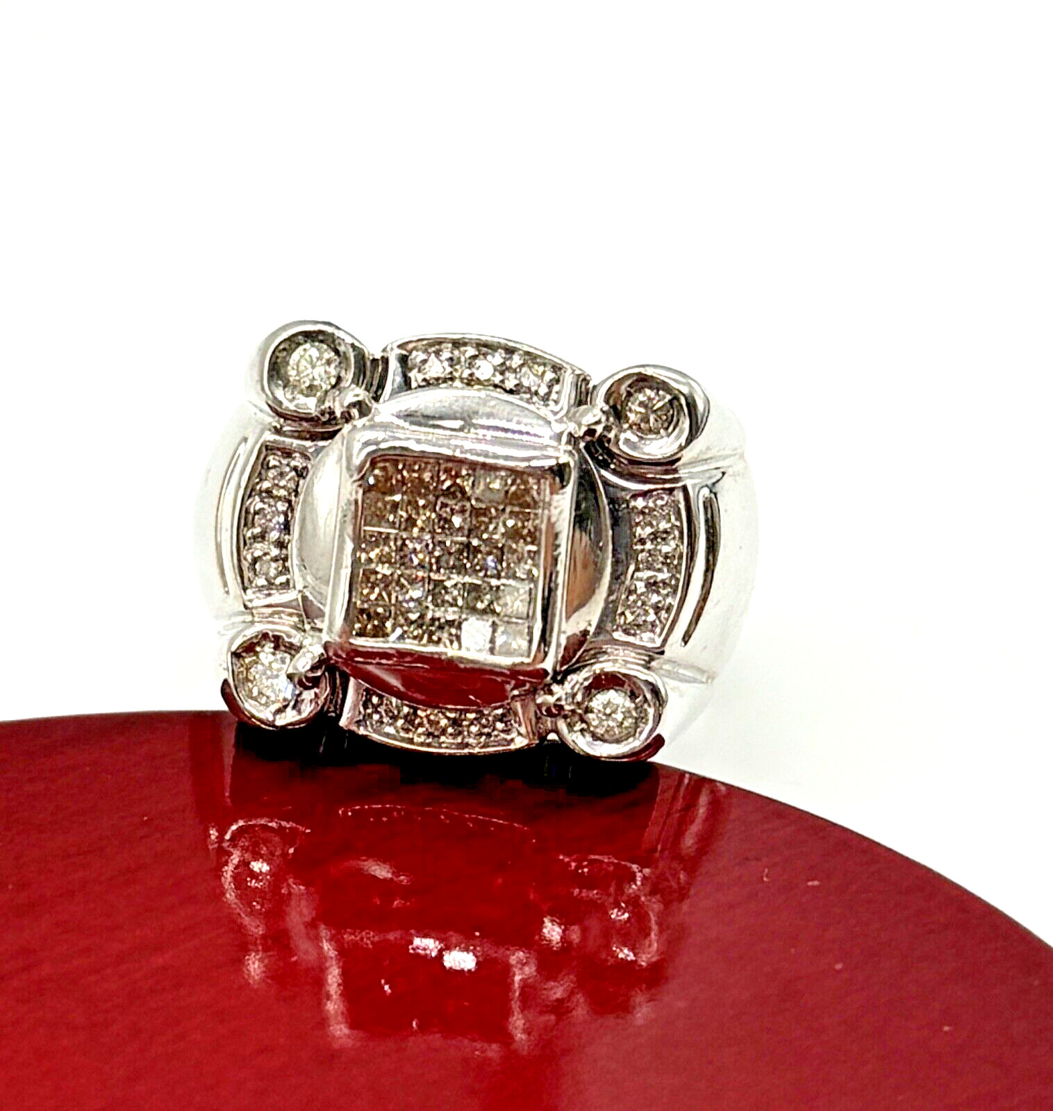 Mens Princess Cut Diamond Statement Ring 14k Soli… - image 1