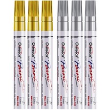 Gold and Silver Paint Pens - 6 Pack Oil Based Metallic Permanent Markers, Med...