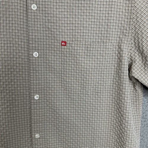 Quiksilver Hemd mit Knopfleiste Herren M beige kariert kurzarm polynosic Freizeit - Bild 5 von 13