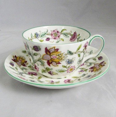 Minton Haddon Hall Cup & Saucer Green Trim England B-1451 Multiple Available