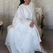 White Open Kaftan Women Muslim Long Dress Two Piece Set Abaya Dubai Kimono Robe