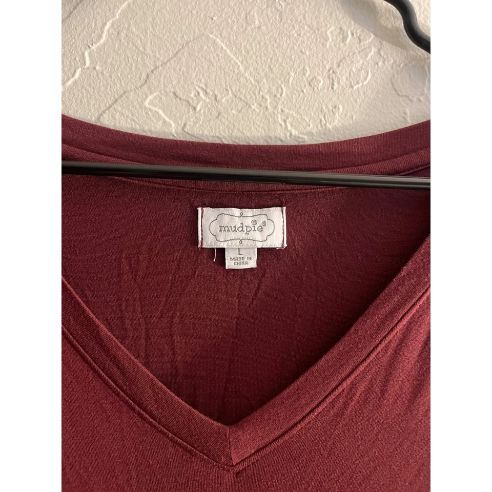 Mudpie женщин макси платье V шеи короткий рукав повседневный удобный бордовый - Изображение 3 из 4