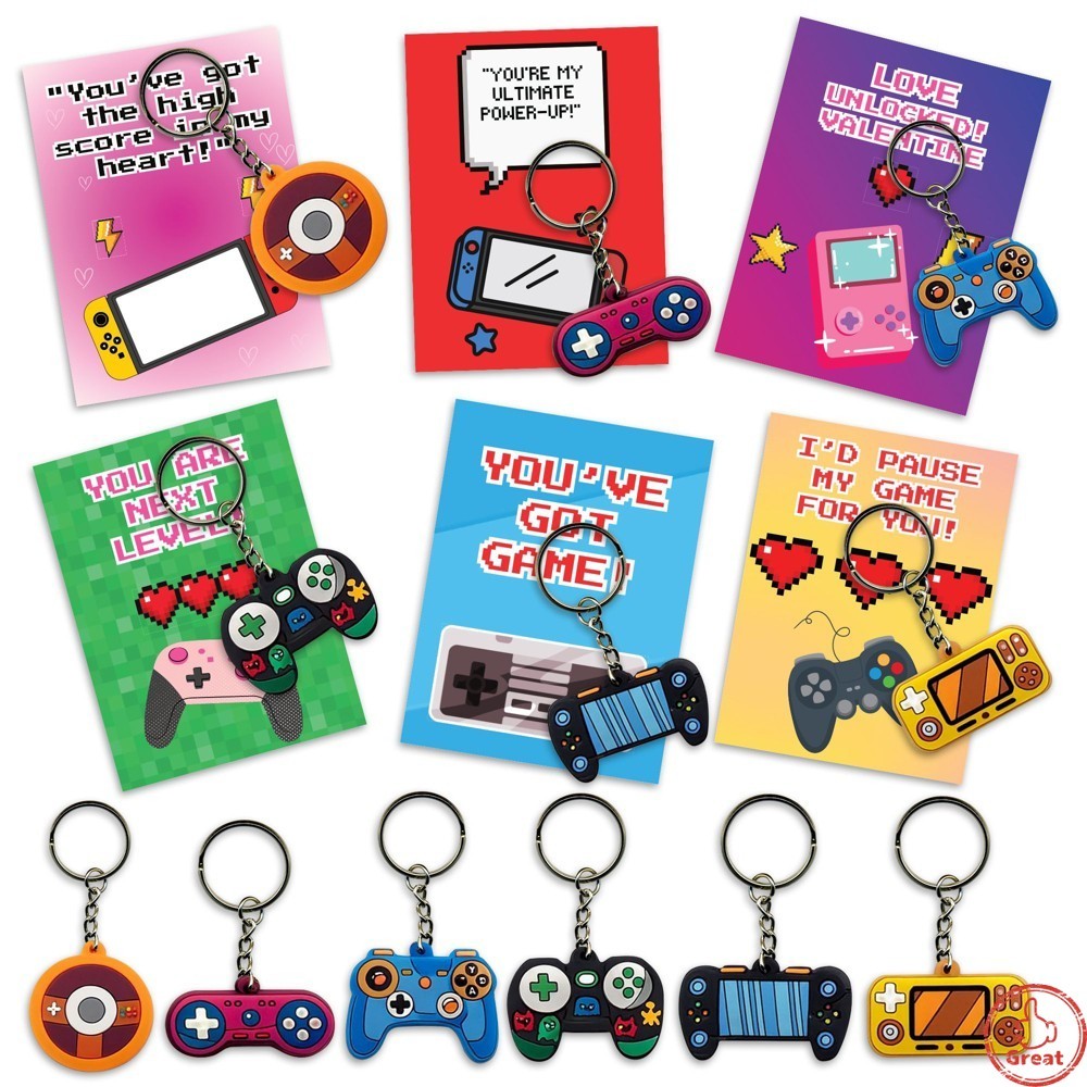 4E's Novelty 30-Pack Valentine Gamer Keychains with Cards - Video Game
