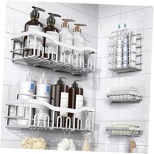 5-Pack Rustproof Stainless Steel Shower Caddy No Drill XL size White