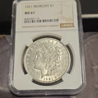 1921 Morgan Silver Dollar $1 NGC MS61 Cert# 8685283-115 90% Silver