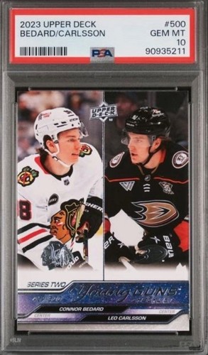 2023 UPPER DECK #500 CONNOR BEDARD LEO CARLSSON YOUNG GUNS CHECKLIST PSA 10