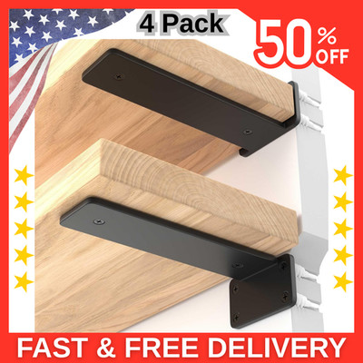 6 Inch Heavy Duty Floating Shelf Bracket, 4 Pack Rustic Industrial Hidden Metal