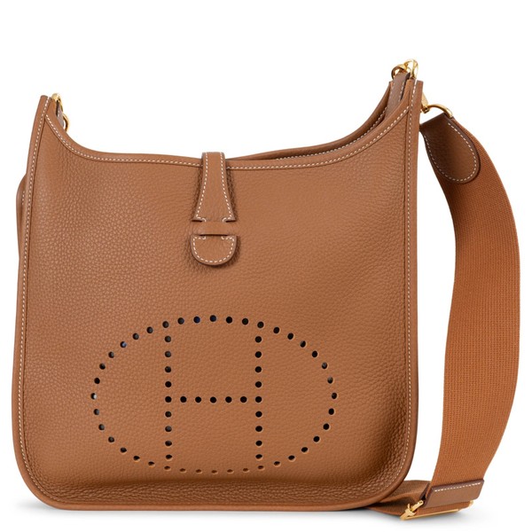 73331 authentische HERMES Umhängetasche gold hellbraun Clemence Leder EVELYNE 29