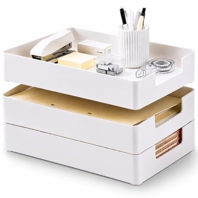Eorbow 3 Pack Letter Tray, Plastic Stackable A4 Paper Trays, Rectangular Desk