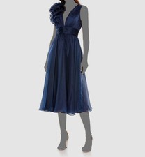 Mac Duggal Womens Blue Sleeveless Ruffled Cocktail Midi Dress Size 8