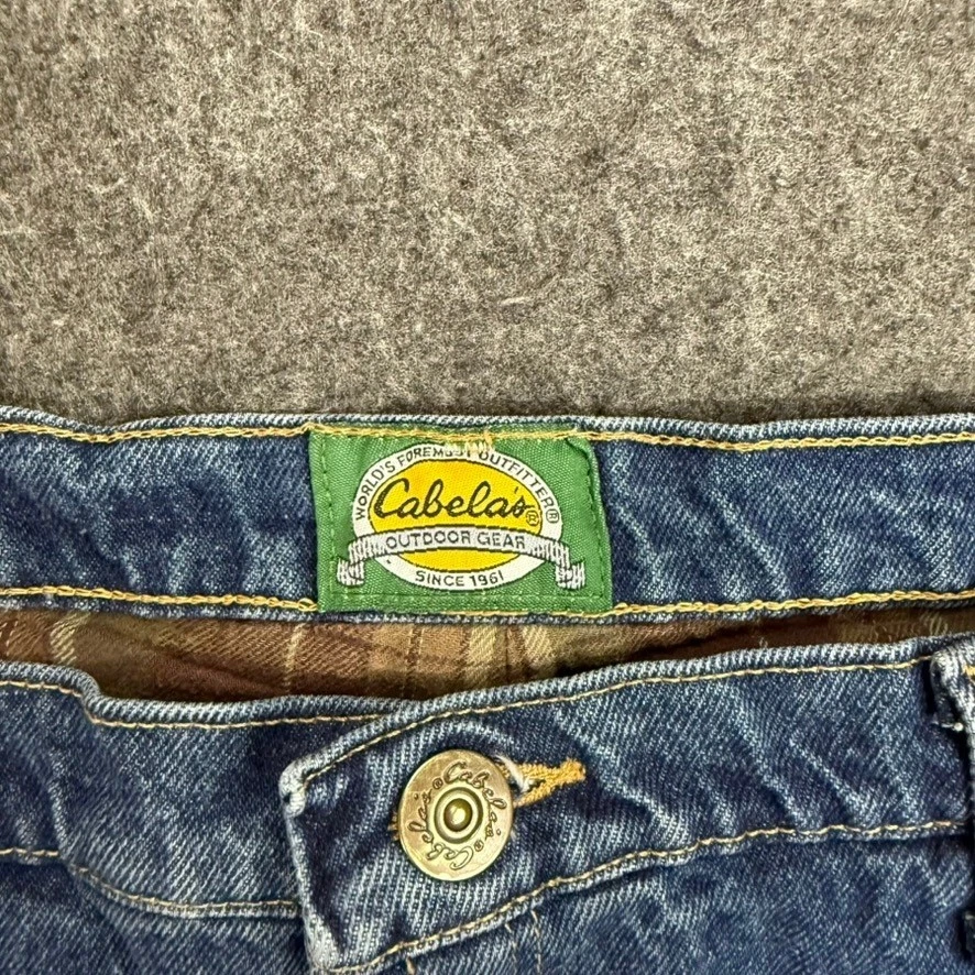 Cabelas Mens Jeans Blue Denim Flannel Lined Straight Leg Size 40x32 - Image 2 of 4