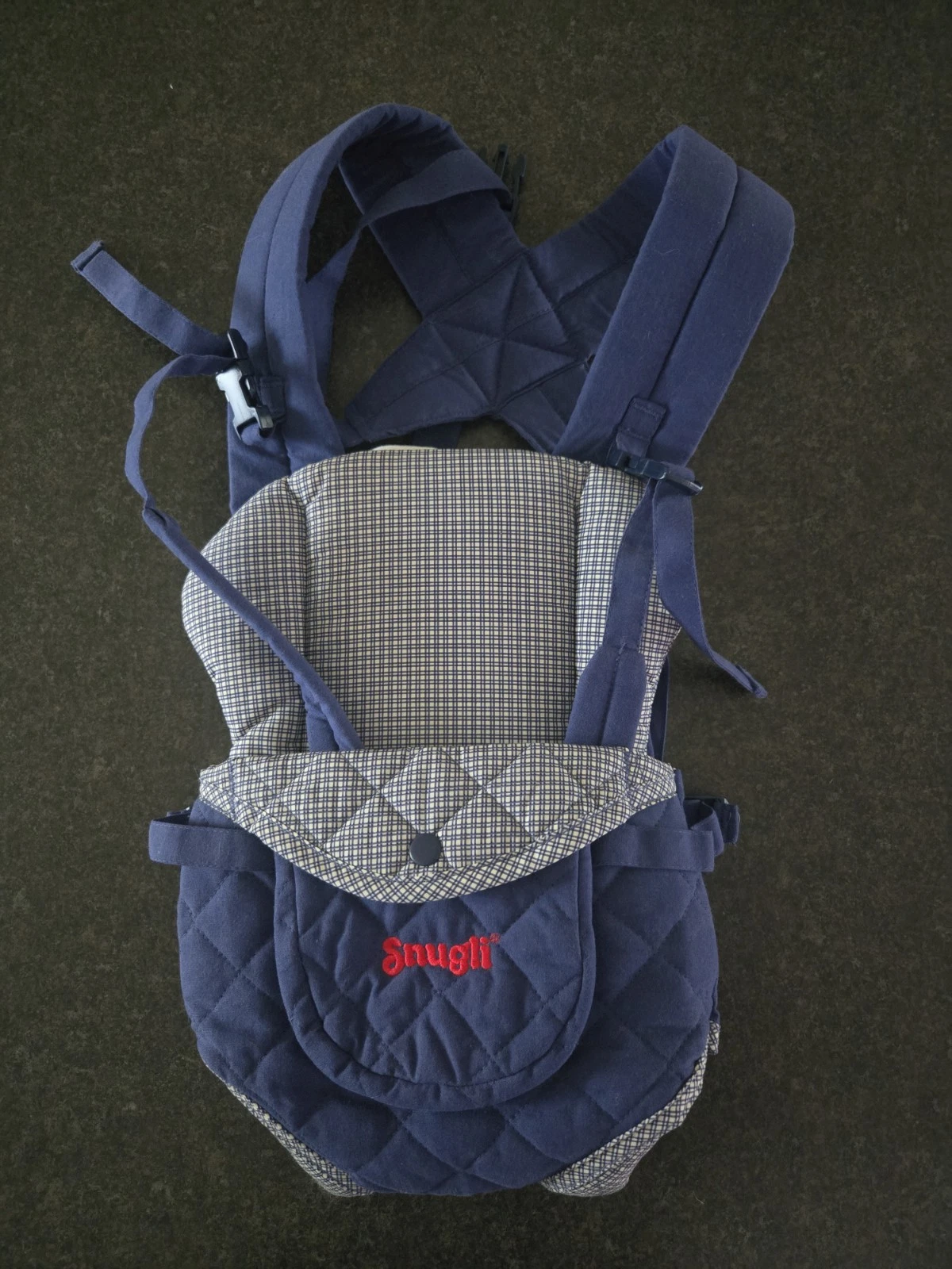 Vintage Adjustable Snugli Baby Carrier Blue Plaid *FO