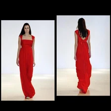 VALENTINO 2008 Vintage Runway Red Silk Layered Evening Gown Maxi Dress
