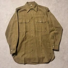 Vintage US Army Flannel Shirt 14x32 Green Wool Flannel WW2 40s 1940s Military