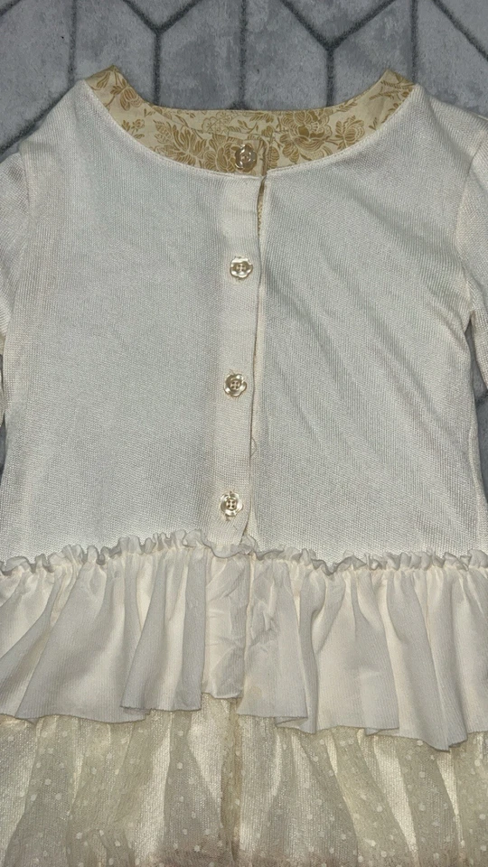 Vintage Persnickety Girl Dresssize 8 Cream Long Sleeve Ruffle Tulle Lace Layered - Image 2 of 4
