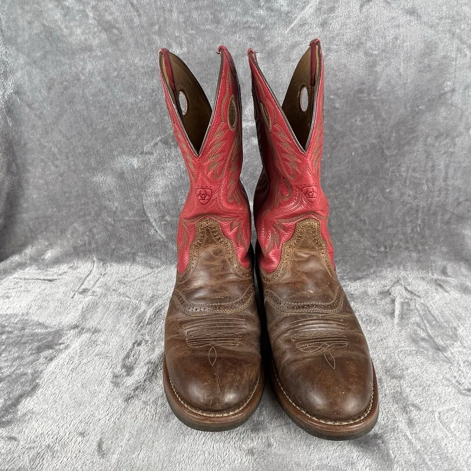 Ariat Western Botas Para Hombre 9.5 D Rojo y Marrón Cuero Estilo 34879 Vaquero Media Pantorrilla Foto 4 de 4