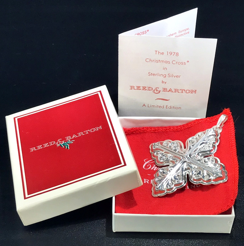 VINTAGE REED BARTON 1978 STERLING SILVER CHRISTMAS CROSS ORNAMENT 17g BOX COA