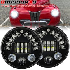 A For Ford Deluxe 1939 1940 1941 1942-1951 7 Inch Round Led Headlights Pair