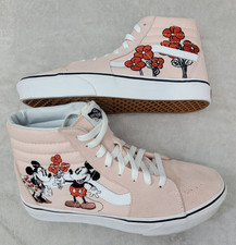 Disney Vans Sk8-Hi Unisex W10 M8.5 Pink Suede Mickey Minnie Embroidered High Top