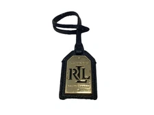 Lauren Ralph Lauren Bag Charm Tag Black Saffiano Leather Gold Tone FOB Hang Tag