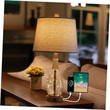 23" USB A C Table Lamp for Bedroom Living Room Modern Bedside Lamps Brown