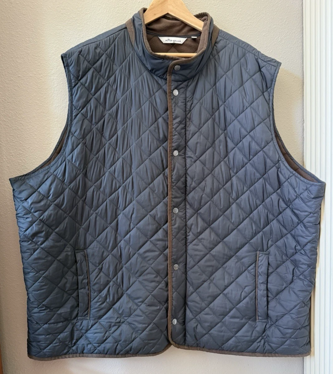 Peter Millar Essex Vest Men's 4X Black Brown Trip Quilted Fleece Lined Full Zip