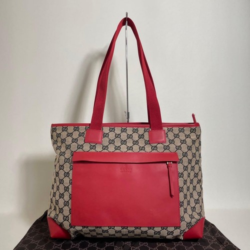 Gucci Tote Bag Leather Canvas Red Used Womens Handbag Purse Crossbody Tote From