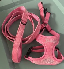 Juicy Couture Small Dog Harness  6 Foot Leash Set in Pink Velour Bling Good