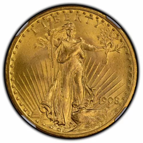1908 $20 Gold St Gaudens No Motto NGC MS66+ (CAC)