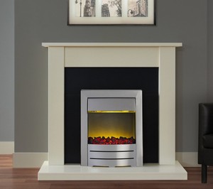 Electric Fire Ivory Black Fireplace Surround Brushed Steel Coal