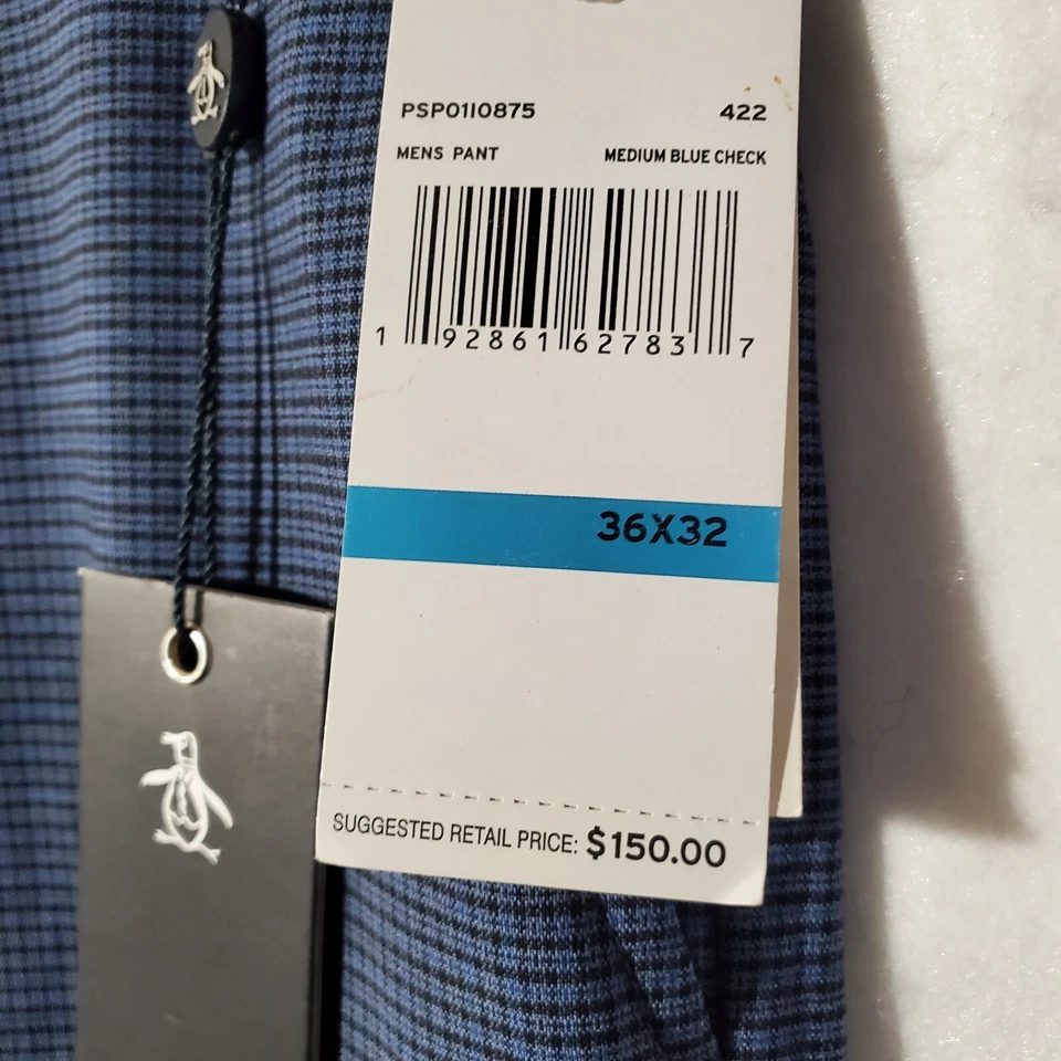 Penguin Pants Men's 36X32 Dress Pants Blue Checkered Wool Blend NWT - Image 4 of 4