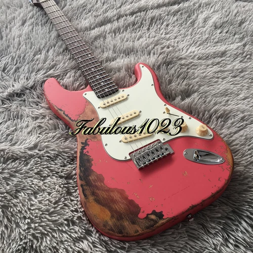 Custom Shop 60s Heavy Relic Aged ST Electric Guitar Alder Body w/Pink Finished