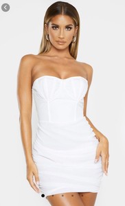 white ruched bodycon dress