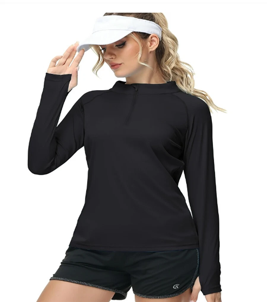 Black Women's Long Sleeve Shirt with UPF 50+ Sun Protection, SPF, Quick-Dry,XL