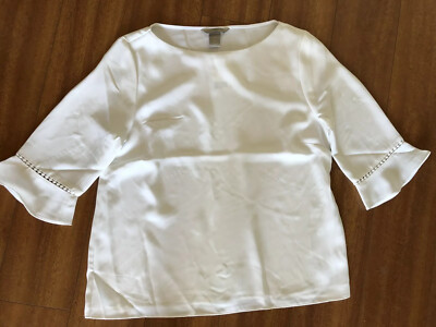 Womens H&M White Ruffle Sleeve Trim Blouse Top Shirt Knit Top Classy! Size  New