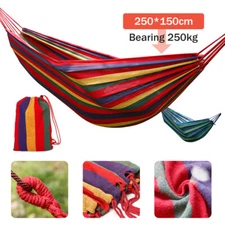 Double Hammock Canvas Hanging Bed Swing Outdoor Camping Garden with Carry Bag US