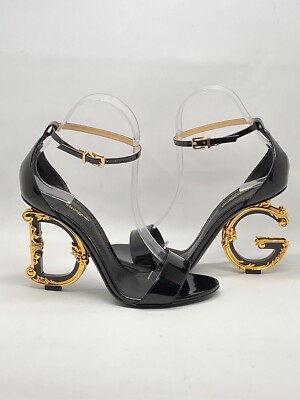 Dolce&Gabbana Sculpted-Heel Baroque DG Leather Sandals size 37 Retail $1345