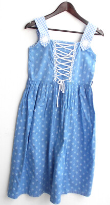 Children's costume dress sleeveless light blue floral size 164 by Isar Trachten