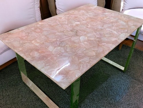 48"x36" Rose Quartz Center Sofa Coffee & Dining Table Crystal Stone Hallway Deco - Picture 2 of 8