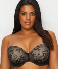 Curvy Couture BLACK Strapless Sensation 7-Way Uplift Bra, US 38G, UK 38F