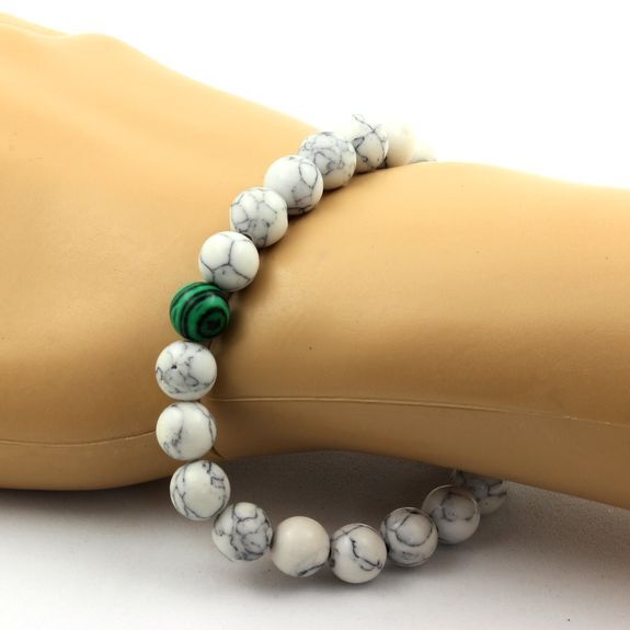Bracelet Perles Malachite & Howlite 8 Mm - Fabriqué En France - Marque A Bijoux - Neuf Avec étiquettes