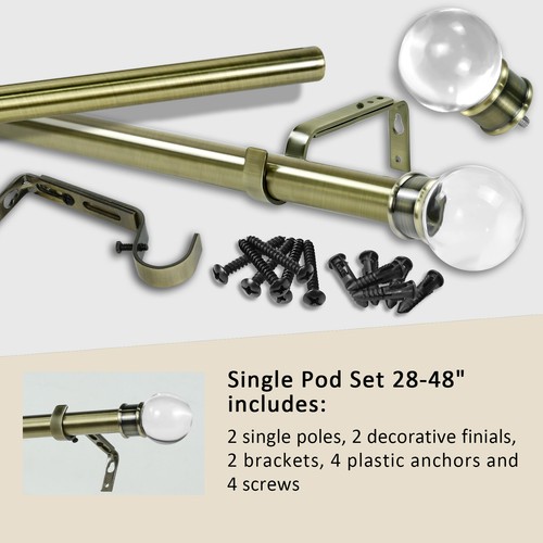 1" Crystal Ball Adjustable Single Drapery Curtain Rod, 28"-48"/48"-84"/84"-120" - Picture 48 of 51