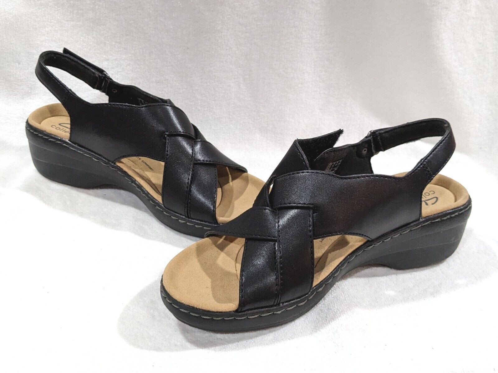Clarks Women's Merliah Echo Black Leather Wedge Sandals Size 8.5 NWB